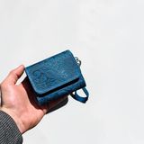 Kadın Cüzdanı Şal Desenli Hakiki Deri Bilek Askılı Bozuk Para Bölmeli Küçük Boy Cüzdan (Mavi)