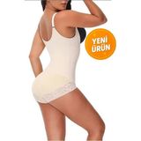 Kadın Dantel Detaylı Ayarlanabilir Toparlayıcı Body – Çıtçıtlı, 3 Kademeli Agraflı, Günlük Kullanıma Uygun - Ten - S