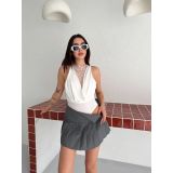Kadın Dantel Detaylı Derin Dekolte Body Şık Kolsuz Yazlık Bodysuit - Beyaz