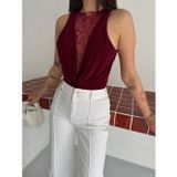 Kadın Dantel Detaylı Derin Dekolte Body Şık Kolsuz Yazlık Bodysuit - Bordo