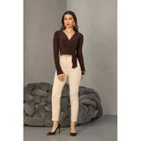 Kadın Dantel Detaylı Kruvaze Bağlamalı Crop Bluz