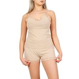 Kadın Dantel Detaylı Şort/Askılı Üst Puantiyeli Pijama Takımı (Bej, L)