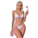 Kadın Dantel Detaylı Sütyen ve Tanga Takımı, Pembe Lila Renk, İki Parça İç Çamaşır Seti (80c)