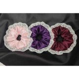 Kadın Dantelli 15CM Saten Saç Lastik Scrunchie Toka Seti - 00-Siyah
