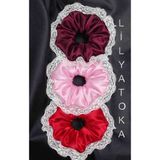 Kadın Dantelli 15CM Saten Saç Lastik Scrunchie Toka Seti - 1111Pudra