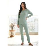 Kadın Dantelli Bambu Viskon Uzun Kollu Mevsimlik Soft Örme Yumuşak Pijama Takımı MTS-BERIN-DNT