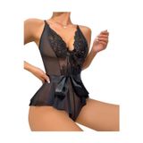 Kadın Dantelli Beli Kuşaklı Tül Babydoll Fantezi Gecelik