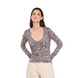 Kadın Dar Kalıp V Yaka Leopar Desenli Uzun Kollu Çok Renkli Bluz MF5081J3821-M9993