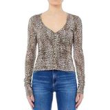 Kadın Dar Kalıp V Yaka Leopar Desenli Uzun Kollu Leopar Bluz MF5081J3821-P9155