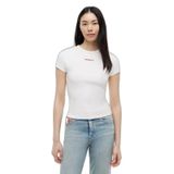 Kadın Dar Kalıp Yumuşak Pamuklu Örgü Kumaş Yuvarlak Yakalı Kısa Kollu Beyaz T-Shirt DW0DW22809-YBL