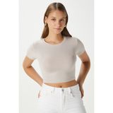 Kadın Deal Lux Touch Yumuşak Doku Crop Bej Bluz