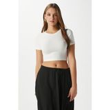 Kadın Deal Lux Touch Yumuşak Doku Crop Beyaz Bluz