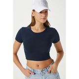 Kadın Deal Lux Touch Yumuşak Doku Crop Lacivert Bluz