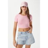 Kadın Deal Lux Touch Yumuşak Doku Crop Pembe Bluz