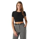 Kadın Deal Lux Touch Yumuşak Doku Crop Siyah Bluz XL