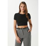 Kadın Deal Lux Touch Yumuşak Doku Crop Siyah Bluz