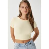 Kadın Deal Lux Touch Yumuşak Doku Crop Tereyağı Sarısı Bluz