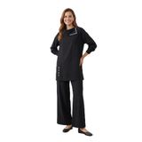 Kadın Degaje Yaka Taş Detaylı Tunik Pantolon Takım - 14448TKS - BLACK