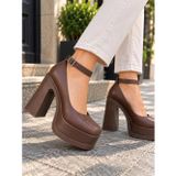 Kadın Della Kahverengi Bilekten Bağlamalı 12 Cm Platform Topuklu Ayakkabı