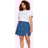 Kadın Denim A Line Mini Etek Yüksek Bel Yırtmaçlı Pamuk Günlük Hafta Sonu Kaliteli Malzeme - Mavi - 50