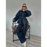 Kadın Denim Ceket Pantolon Takım Mavi
