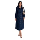 Kadın Denim Gömlek Elbise – Kemerli Düğme Detaylı Midi Elbise, mavi, m