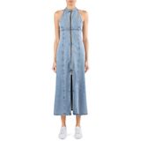 Kadın Denim Kumaş Kolsuz Fermuar Kapama Uzun Boy Mavi Elbise XW002261 AF21338-MB001