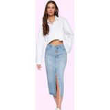 Kadın Denim Midi Etek A Line Kalıp Pamuk Günlük ve Iş Hayatı Için Yaz Aylarının Vazgeçilmezi - Mavi - 38