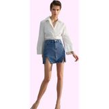 Kadın Denim Mini Etek A Line Kalıp Yırtmaçlı Pamuklu Günlük Stil Yaz Aylarının Vazgeçilmezi - Mavi - 38