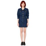 Kadın Denim Mini Gömlek Elbise Uzun Kollu Yaka Şık ve Günlük Tarzı%100 Pamuk Dokusuyla.-Mavi-34
