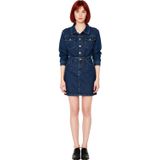 Kadın Denim Mini Gömlek Elbise Uzun Kollu Yaka Şık ve Günlük Tarzı%100 Pamuk Dokusuyla.-Mavi-38