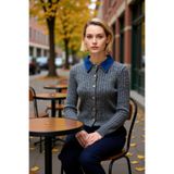 Kadın Denim Yakalı Saç Örgü Desenli Triko Hırka Kış Sezonu Rahat Şık Modern Görünüm Günlük Kombinler