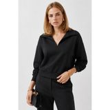 Kadın Denizci Yaka Regular Fit Yumuşak Dokulu Sweatshirt (CUPRO) - Siyah SİYAH