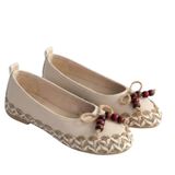 Kadın Deri Babet Ayakkabı, Jüt Örgülü Kenar, Ahşap Boncuklu Fiyonk Detaylı, Ortopedik Tabanlı, Esnek Taban, Slip-On Model (Bej, EU Ayakkabı Beden Sistemi, Yetişkin, Kadın, Sayısal, Dar, 40)