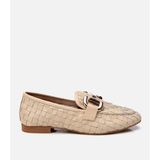 Kadın Deri Bej Örgü Detaylı Tokalı Klasik Loafer