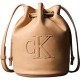 Kadın Deri Büzgülü Kapama Ön Kısımda Calvin Klein Parlak Imzalı Monogram Kahverengi Omuz Çantası LV04F3640G-RAJ