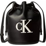 Kadın Deri Büzgülü Kapama Ön Kısımda Calvin Klein Parlak Imzalı Monogram Siyah Omuz Çantası LV04F3640G-3L2