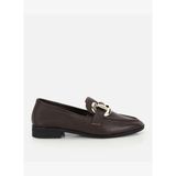 Kadın Deri Kahverengi Gold Toka Detaylı Yumuşak Dokulu Topuklu Klasik Loafer 01AYH336120A480