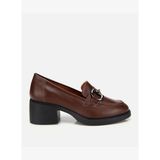 Kadın Deri Kahverengi Tokalı Yüksek Topuklu Klasik Loafer 01AYH312800A480