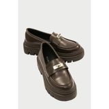 Kadın Deri Loafer Kalın Comfort Tabanlı Metal Tokalı Kahve Vareen