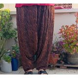 Kadın Desenli Cepli Beli Lastikli Şalvar Pantolon - Kahverengi Desenli - Standart