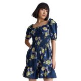 Kadın Desenli Kısa Kollu Mini Lacivert Elbise UA3155D4809-78413