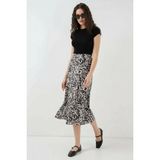 Kadın Desenli Saten Krem Etek - 40