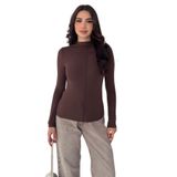 Kadın Dikiş Detaylı Fit Bluz – White Line, kahverengi, s