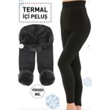 Kadın DİKİŞSİZ Kışlık İçi Peluş Termal Tayt, Yüksek Bel, Düz Kesim, Toplayıcı Etkili (Siyah, L-XL)