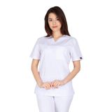 Kadın Doktor Hemşire Forması Scrubs Alpaka Kumaş Hastane Nöbet Tek Üst (Zarf Yaka Klasik Kol) BEYAZ 3XL