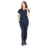 Kadın Doktor Hemşire Forması Scrubs Likralı Esnek Kumaş Hastane Nöbet Takımı (V Yaka Dr Greys) - 2XL - Lacivert