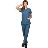 Kadın Doktor Hemşire Forması Scrubs Likralı Esnek Kumaş Hastane Nöbet Takımı (V Yaka Dr Greys) - 2XL - Petrol