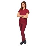 Kadın Doktor Hemşire Forması Scrubs Likralı Esnek Kumaş Hastane Nöbet Takımı (V Yaka Dr Greys) BORDO XS