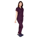 Kadın Doktor Hemşire Forması Scrubs Likralı Esnek Kumaş Hastane Nöbet Takımı (V Yaka Dr Greys) MÜRDÜM 4XL